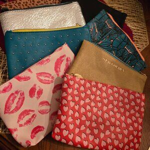 Ipsy Lot of 8 Cosmetic Bags - Colorful and Fun New Tropical Hearts, Lips,